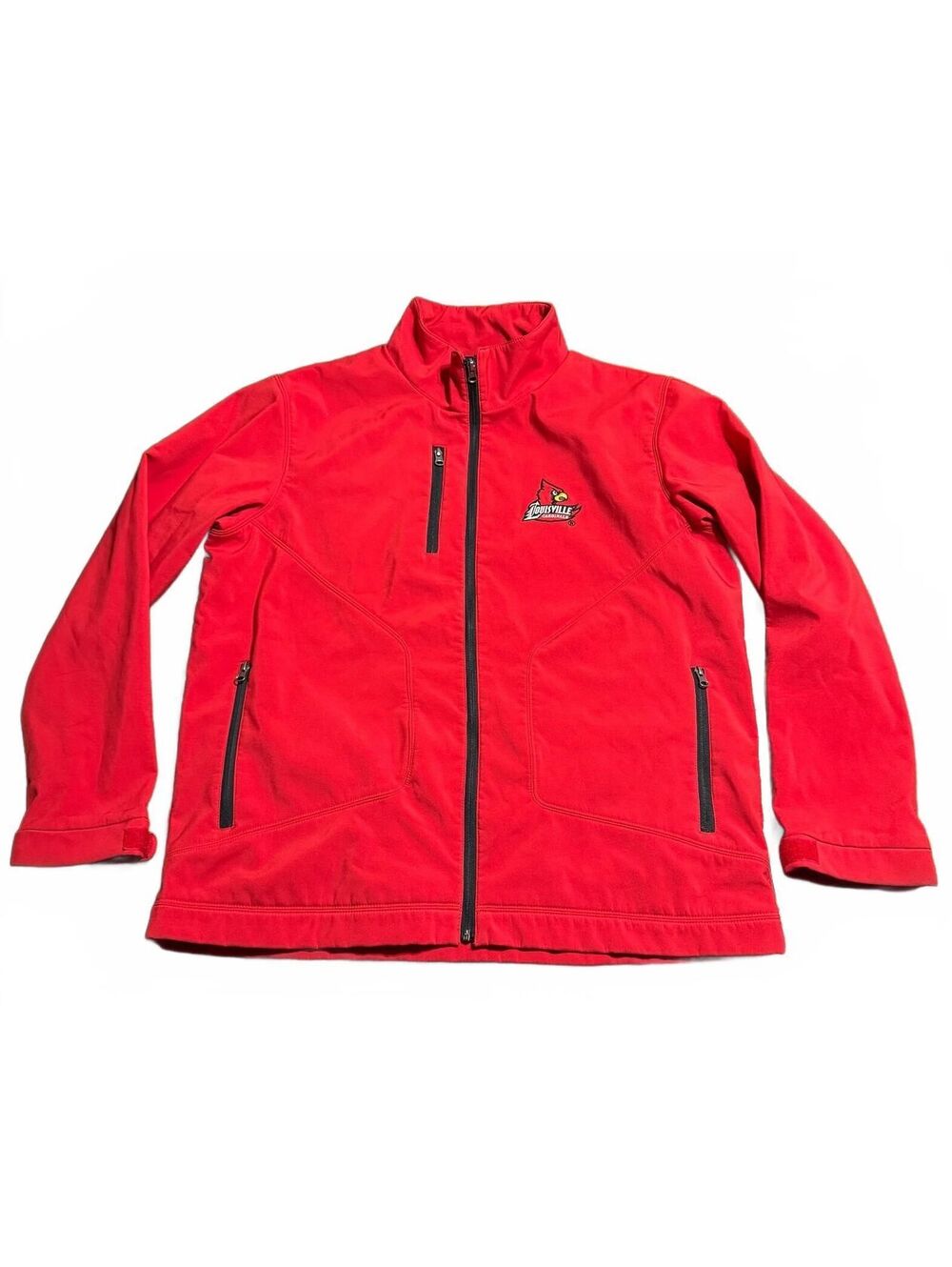 58 Sports Mens Louisville Cardinals Softshell Jacket L Full Zip Red Fleece lined